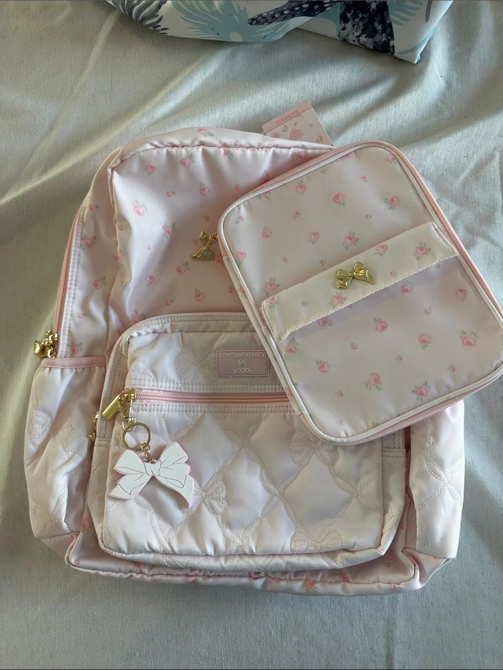 LoveShackFancy Strawberry Macaroon Quilted Kids Backpack with Tech Organizer